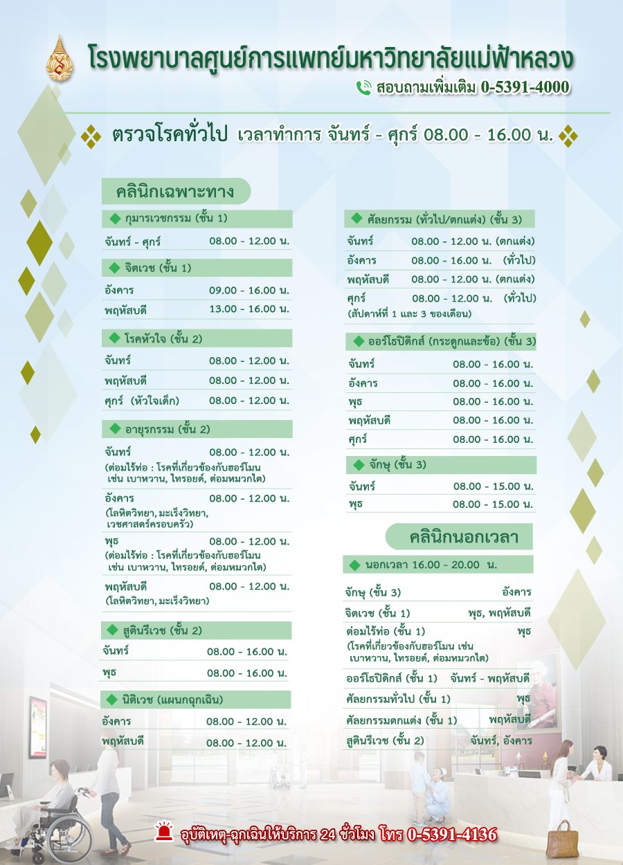 โรงพยาบาลศูนย์การแพทย์มหาวิทยาลัยแม่ฟ้าหลวง เปิดคลินิกเฉพาะทางเพิ่มเพื่อรองรับผู้มาใช้บริการ